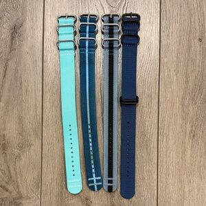 Men's Blue/Green/Gray Adjustable Nylon Band Watch Straps - Lot of 4- 1" Thick